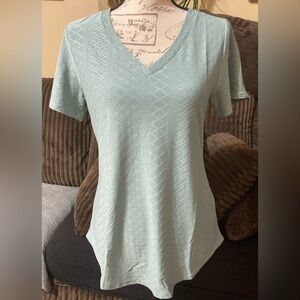 NWT Ladies Size Small Ofeefan Green Eyelet V-Neck Women's Top